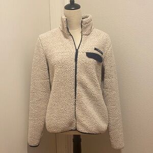 Cozy Cream Teddy Jacket with Navy Accents